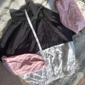 SHEIN Zip Up Pink Black White Windbreaker